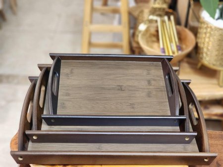 طقم صواني خشب بامبو بني غامق /3