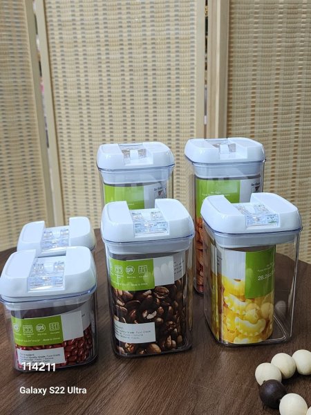 طقم 6 علب بقوليات أكريلك غطاء ضغط