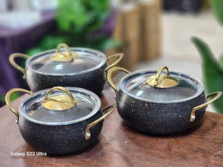 طقم 3طناجر جرانيت يد ذهبي