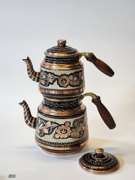 ابريق شاي نحاس تركي طابقيم مرسم