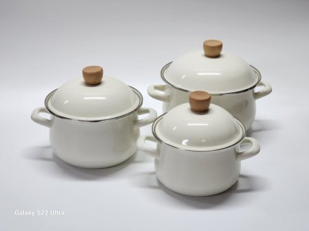 طقم طناجر توتيا ابيض يد خشب