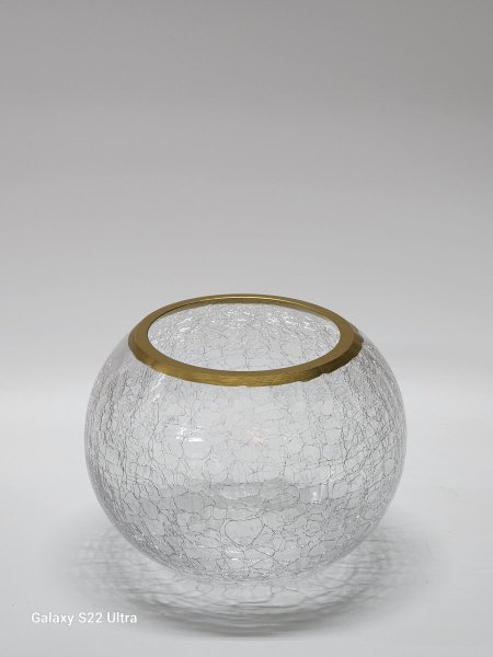 مزهرية زجاج شفاف مكسر حز ذهبي