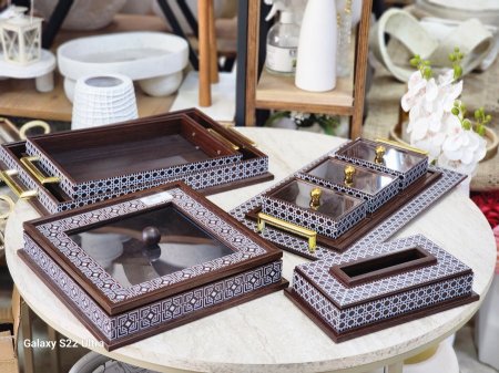 طقم ضيافة مرسم لون خشبي