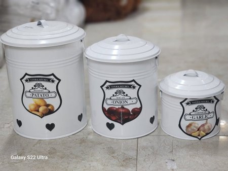 طقم 3سطل مع غطاء حديد لحفظ الخضروات