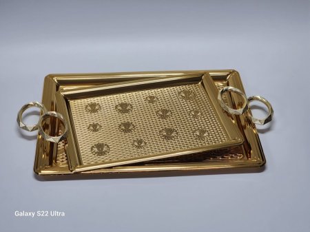 طقم صواني ستيل تركي ذهبي يد ذهبي /2