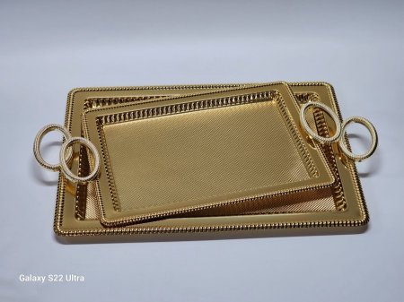 طقم صواني ستيل تركي ذهبي يد ذهبي /2