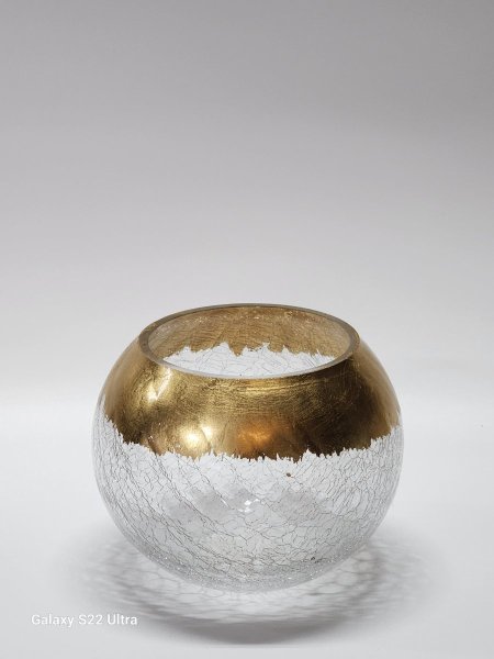 مزهرية زجاج شفاف مكسر حز ذهبي