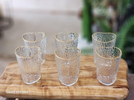 كاسات عصير شكل قلب /6حز ذهبي