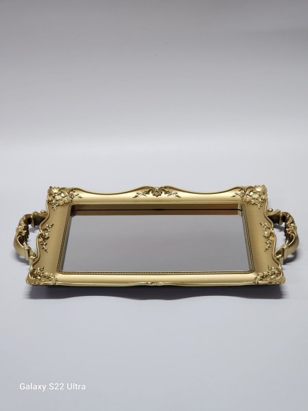 صينية مرآة اطار بلاستيك ذهبي