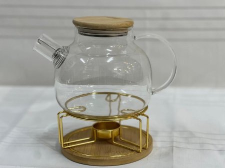 ابريق زجاج بايركس غطاء خشب