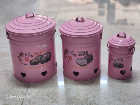 طقم 3سطل مع غطاء حديد لحفظ للخضروات