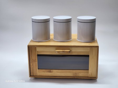 طقم صندوق خبز خشب بامبو +3سكريات