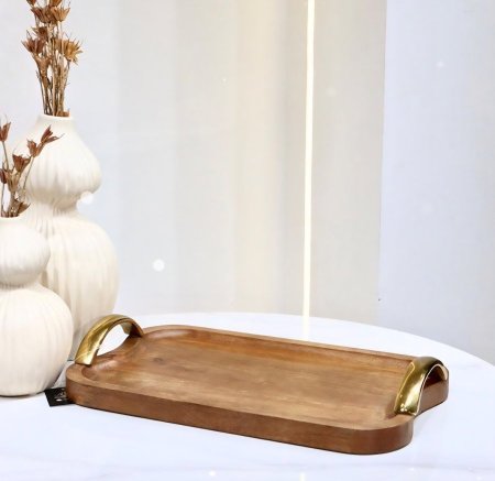 صينية خشب يد نحاس هندي