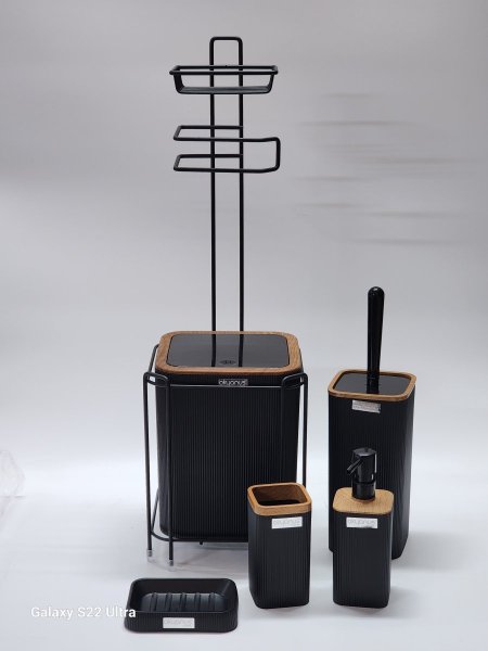 طقم حمام 6 قطع ستاند معدن مطلي اسود