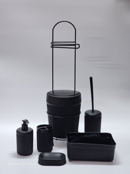 طقم حمام 7قطع ستاند معدن مطلي اسود