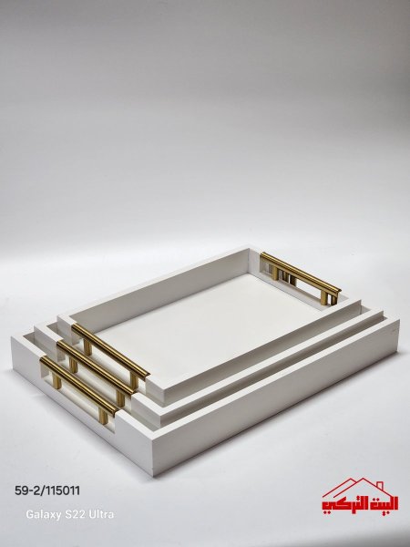 طقم 3 صواني خشب بامبو يد ذهبي