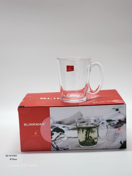 كاسة ماج شفاف /6 يد بيضاوي حجم 8*10سم