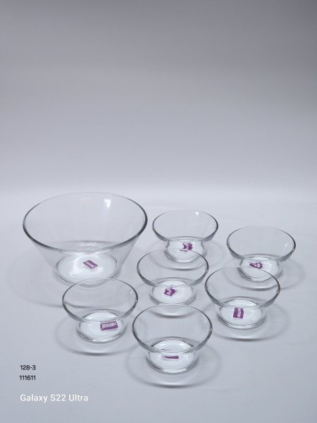 طقم جاط زجاج شفاف سادة +6 صحون