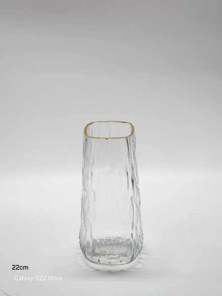 مزهرية زجاج حز ذهبي 22سم