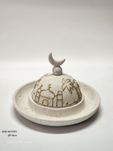 مضيفة تمر حجر ابيض مرسم مسكة هلال 26*19سم