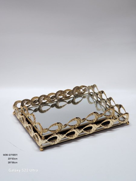 طقم  صواني/2 مرآة اطار معدن لون نحاسي