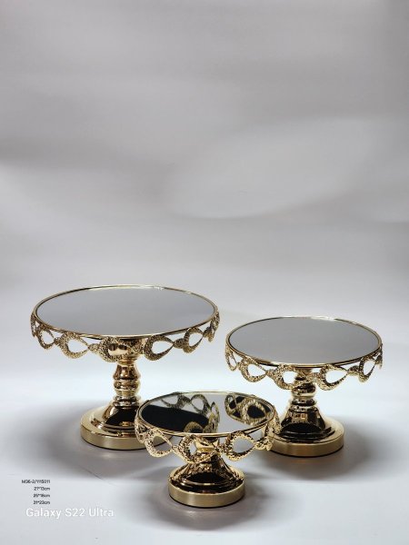 طقم ستاند /3 ضيافة معدن لون نحاسي وجه مرآة