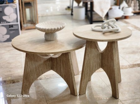 طقم 2 طاولة خشب فاتح