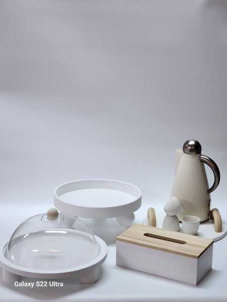 طقم ضيافة خشبي لون ابيض