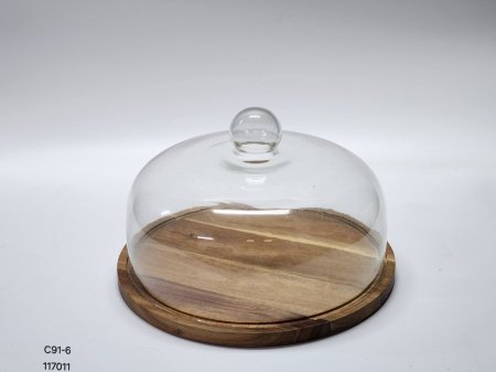 جاط كيك قاعدة خشب غطاء زجاج