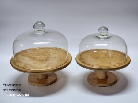 جاط كيك خشب مع قاعدة غطاء زجاج