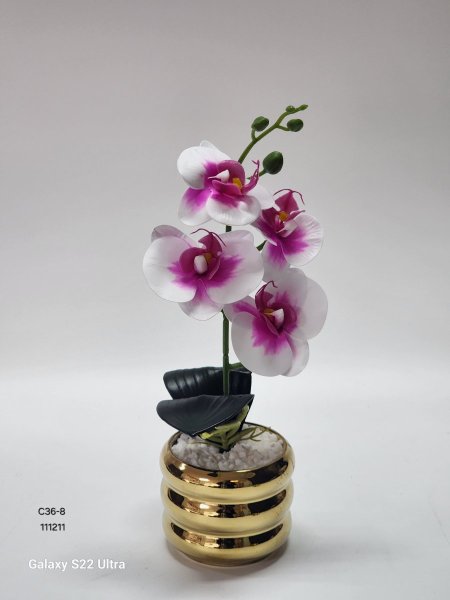 باقة ورد اوركيد قوار بورسلان ذهبي 30سم