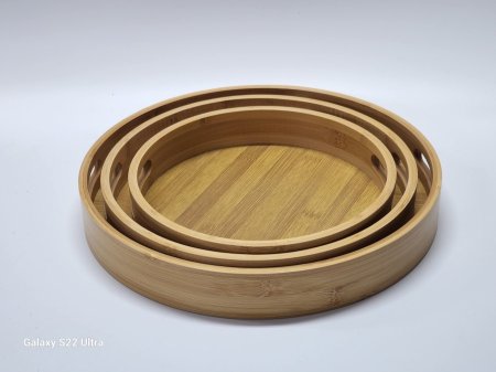 طقم 3 صواني خشب بامبو دائري