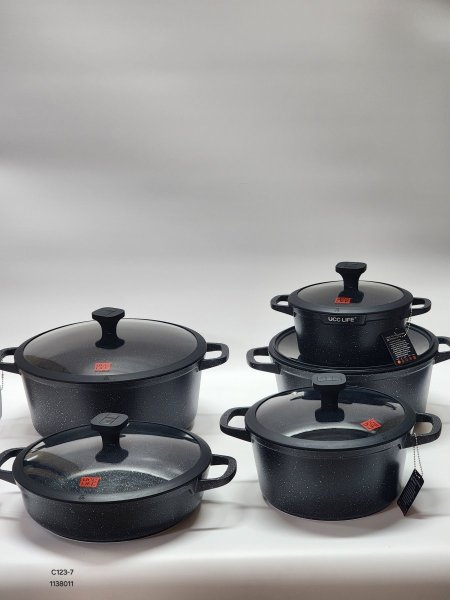 طقم طناجر جرانيت اسود غطاء زجاج