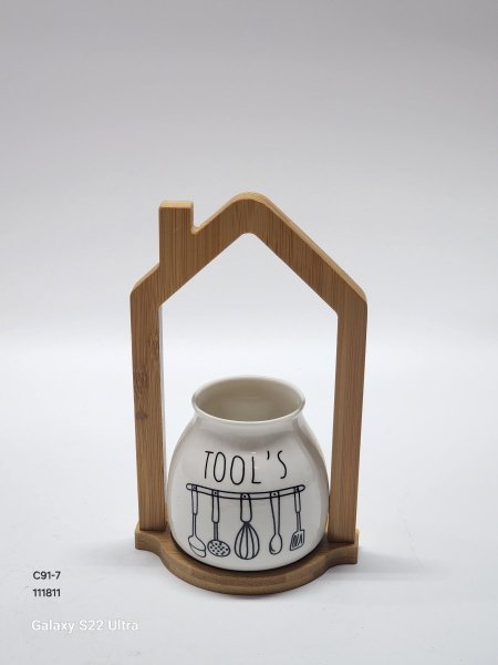 حمالة معالق بورسلان ستاند خشب