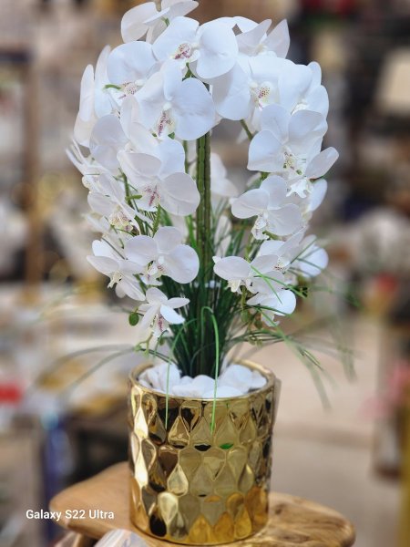 قوار بورسلان ذهبي  مع ورد الاوركيد