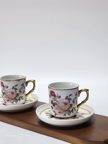 طقم فناجين بورسلان ابيض مورد/12