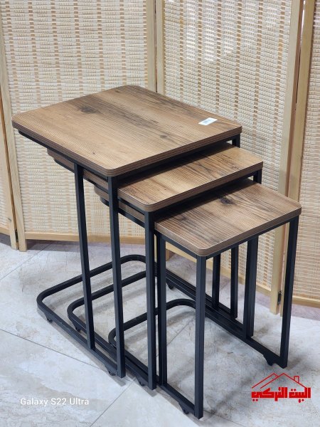 طقم سكملات خشب اطار معدن مطلي متحرك