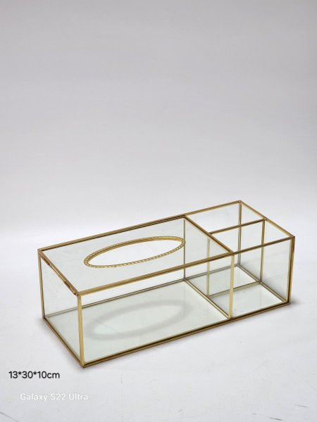 علبة محارم كرستال اطار معدن لون ذهبي 13*30*10سم
