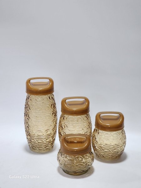 طقم مرطبان زجاج غطاء بلاستيك 4 أحجام