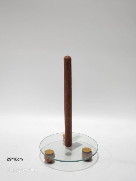 حمالة رول محارم كرستال شفاف مسكة يد خشب ارجل خشب 29*16سم