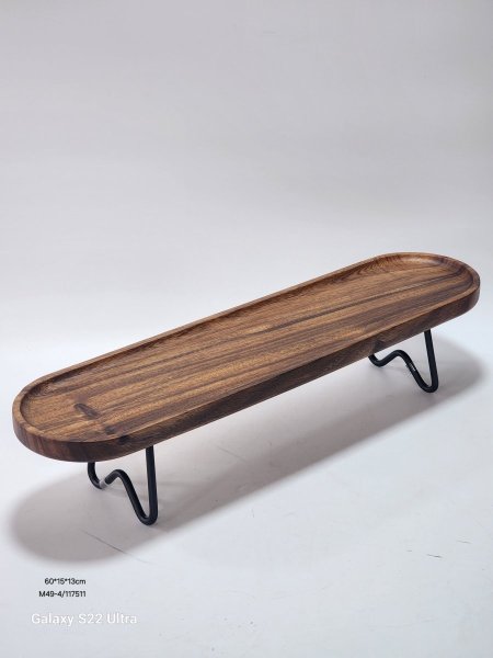 جاط تقديم خشب بيضاوي ارجل معدن اسود 60*15*13سم