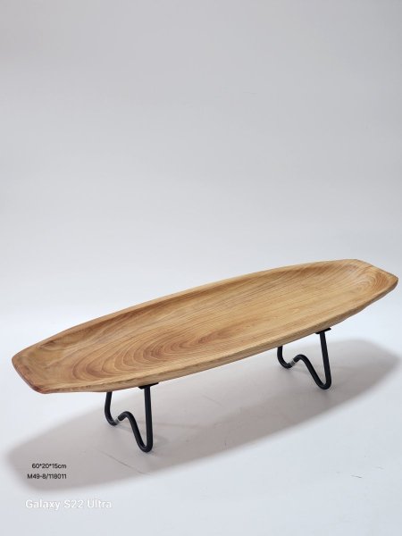 جاط تقديم خشب بيضاوي ارجل معدن اسود 60*20*15سم