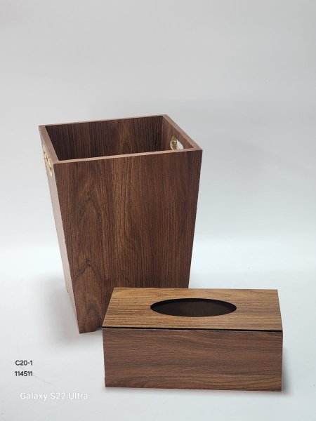 طقم سطل خشب +علبة محارم