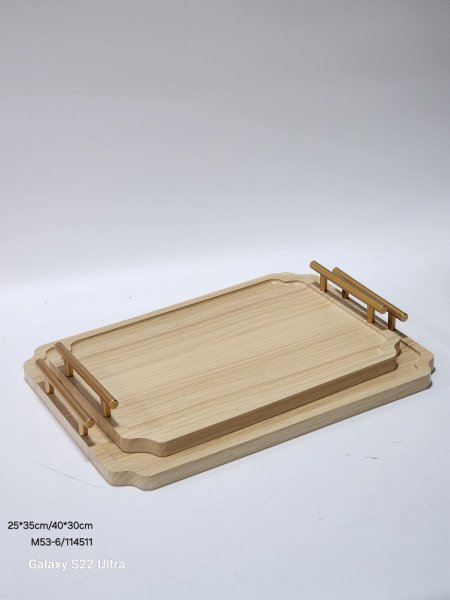 طقم صواني خشب/2 مسكة يد ذهبي