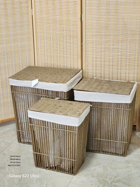 طقم سلة غسيل جلد مشبك مع غطاء