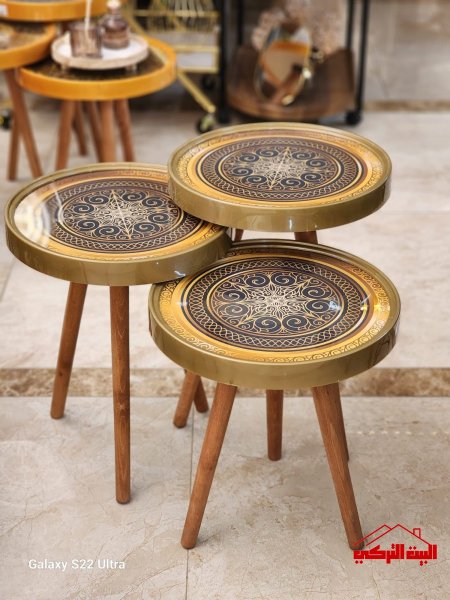 طقم 3 سكملات خشب تركي وجه زجاج