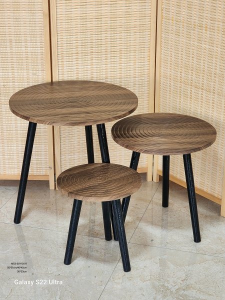 طقم 3سكملات خشب بني محزز رجل خشب