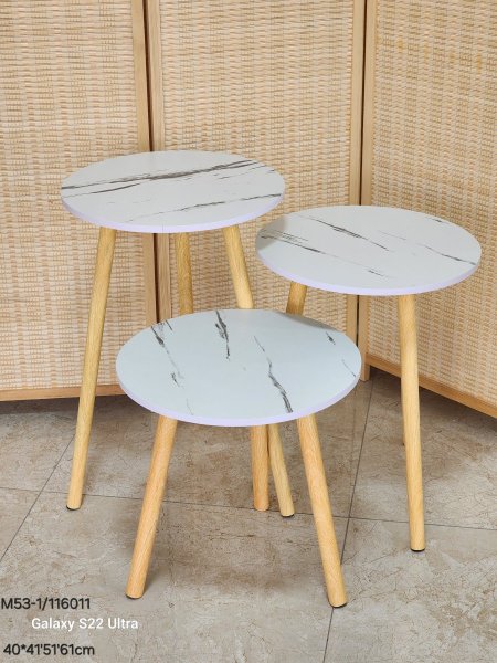 طقم 3سكملات خشب ابيض ماربل رجل خشب