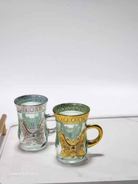 طقم 12 كاسة شاي /6ذهبي +6فضي