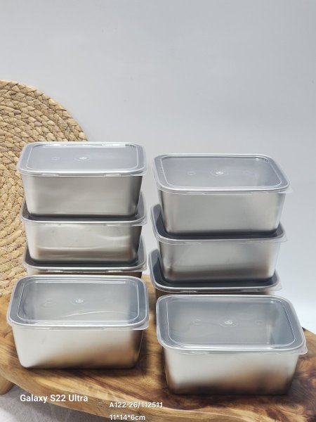 طقم علب زوادة ستانلس غطاء بلاستيك 8قطع 11*14*6سم